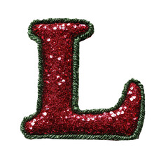 glitter red green christmas color style metallic L alphabet letter balloon Realistic 3D on white background.