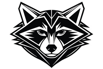 Black raccoon head features striking geometric designs in a captivating monochrome palette