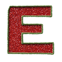 glitter red green christmas color style metallic E alphabet letter balloon Realistic 3D on white background.