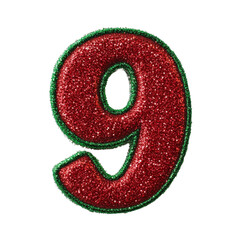 Fototapeta premium glitter red green christmas color style metallic 9 alphabet letter balloon Realistic 3D on white background.
