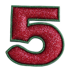 glitter red green christmas color style metallic 5 alphabet letter balloon Realistic 3D on white background.