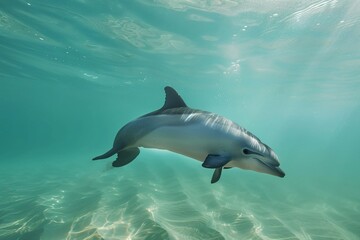 Fototapeta premium Vaquita Swimming Underwater – Rare Endangered Porpoise in Natural Habitat