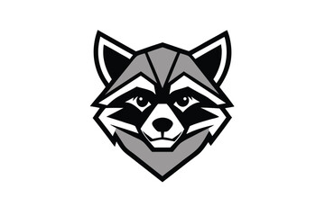 Detailed raccoon head presents a striking monochrome face in black and gray shades