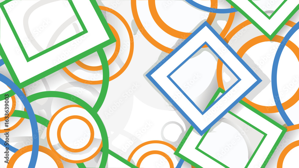 Aufkleber overlapping colorful circles and squares with shadows on a white background creating a modern design
