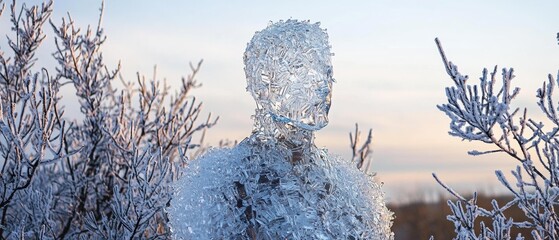 Ice sculpture in winter. AI.