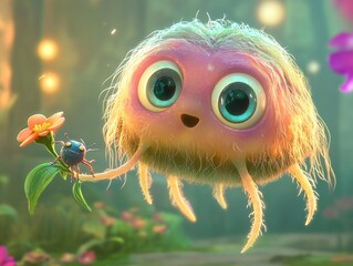 Cute fuzzy critter with big eyes! AI.
