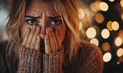 Emotional distress shown in a woman's face. AI.