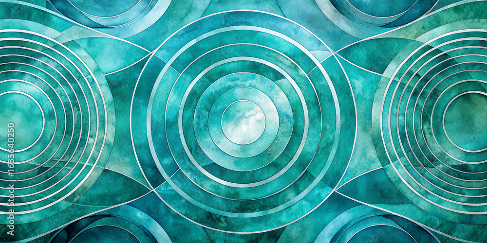 Poster this captivating design features a series of concentric circles set against a backdrop of turquoise 