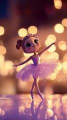 A ballerina doll dances in the light. AI.