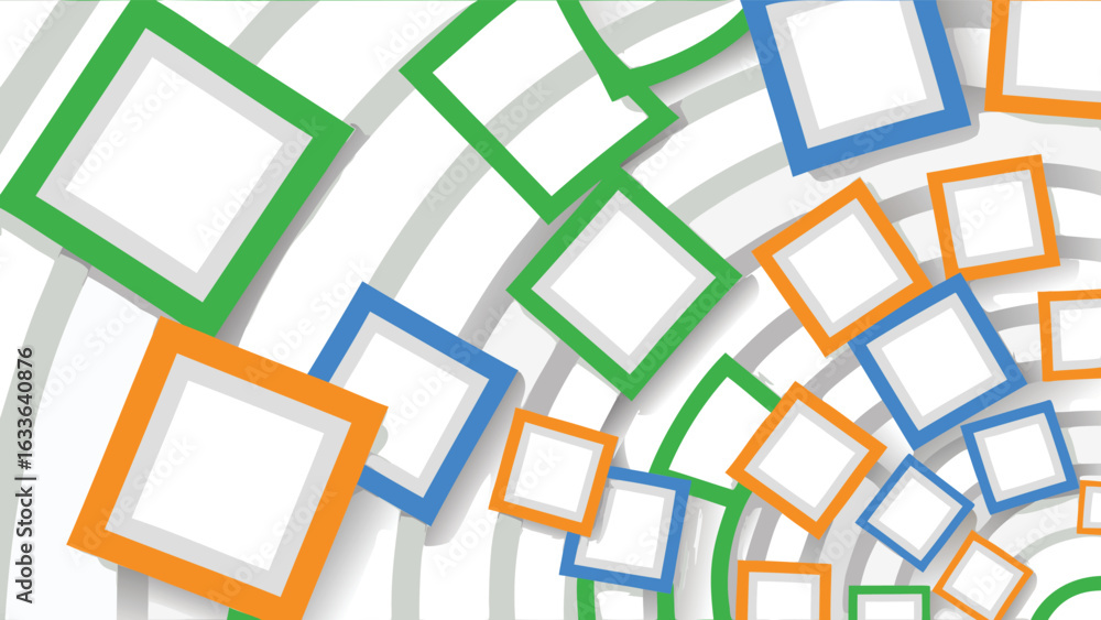 Aufkleber abstract background with green orange and blue squares over concentric circles design element patter