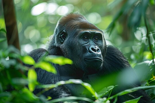 Roloway Monkey in Natural Forest Habitat &ndash; Rare and Endangered Primate Species