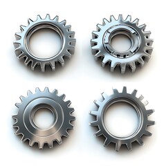 Four metal sprockets with teeth on a white background