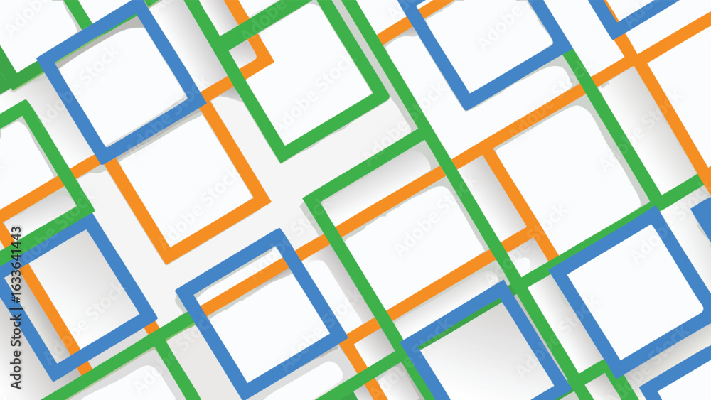 Aufkleber Overlapping colorful square frames creating an abstract geometric pattern on a white background