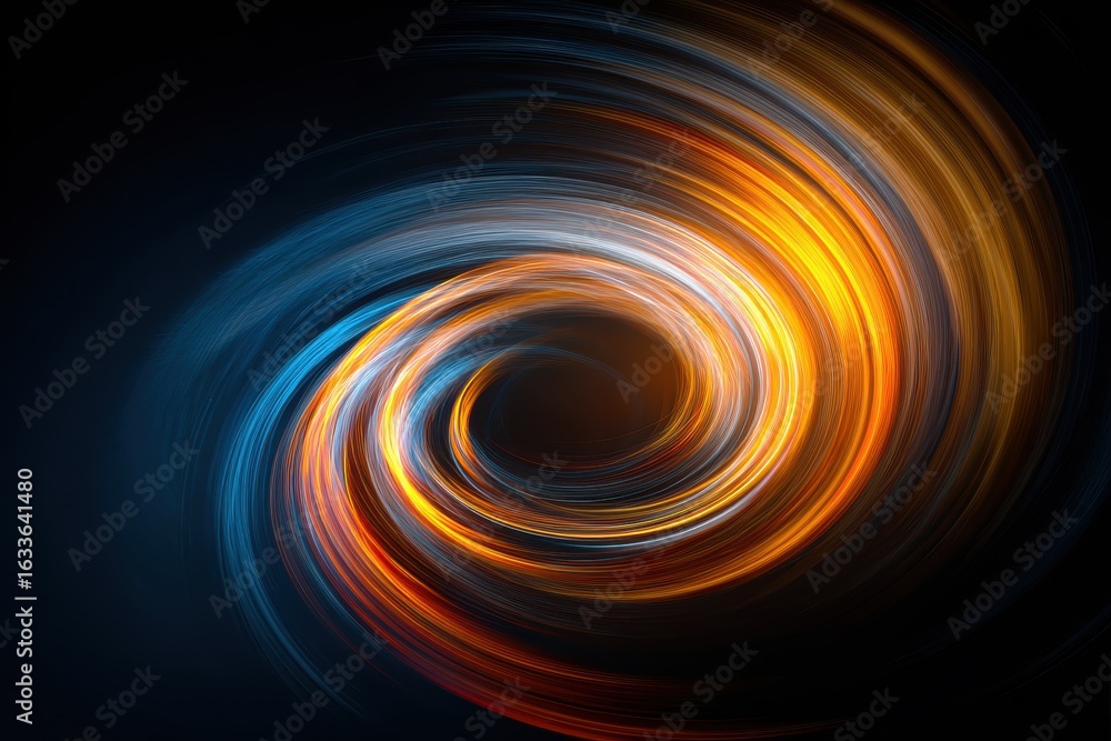 Poster vivid swirling abstract vortex with orange and blue hues creating an energetic and dynamic visual ex
