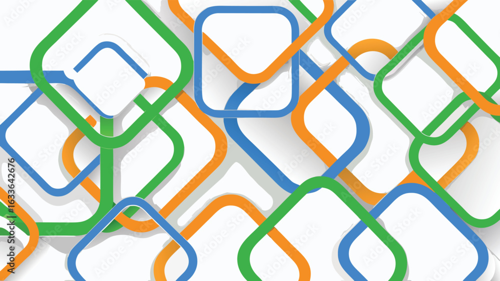 Poster interwoven rounded squares in blue green and orange creating a modern abstract design element look a