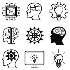 Minimal Line Icons of AI Technology and Neural Networks