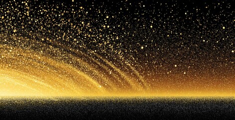 Golden glitter explosion on black background