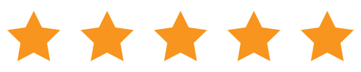 five star icon. five star rating icon for customer review. 5 stars symbolizing premium quality excellence, product or service review ranking vector illustration isolated on transparent background