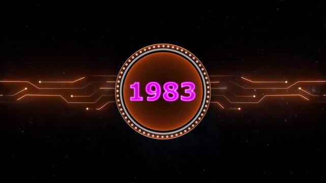 Neon 1983 Sal text with screen effects of technological background. 1983 year neon text concept animation.