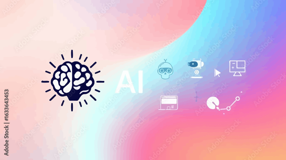 Poster collection of simple line art icons representing futuristic technology and concepts.