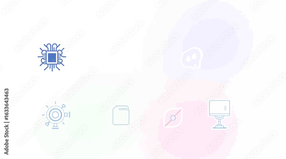 Poster Collection of simple line art icons representing futuristic technology and concepts.