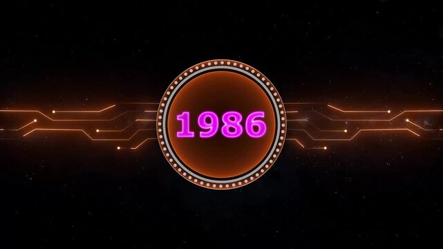 Neon 1986 Sal text with screen effects of technological background. 1986 year neon text concept animation.