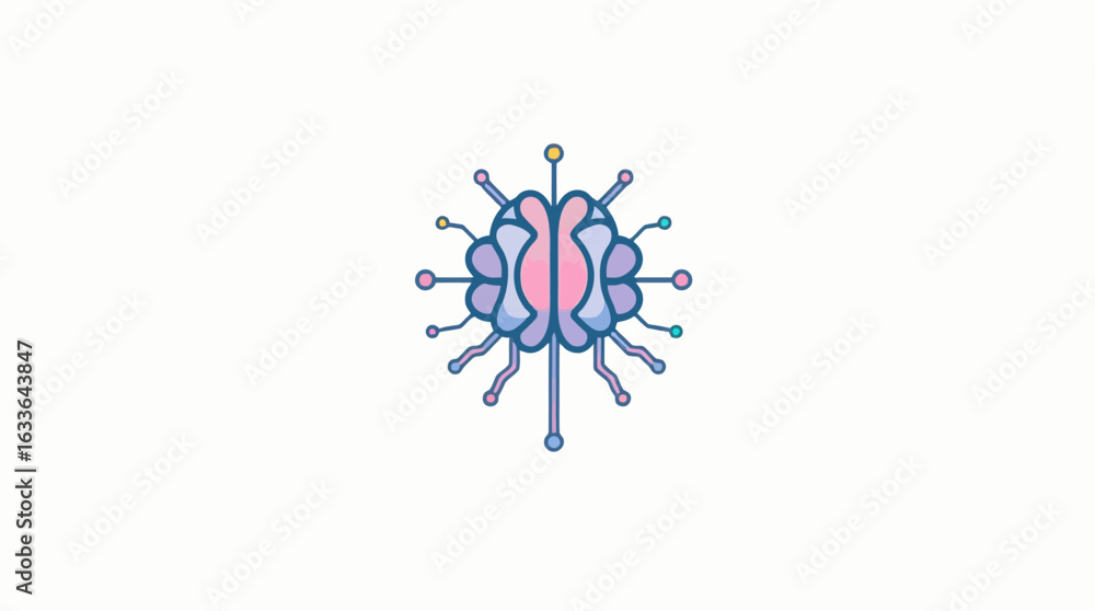 Poster illustration of a brain surrounded by technology icons, representing artificial intelligence and dat