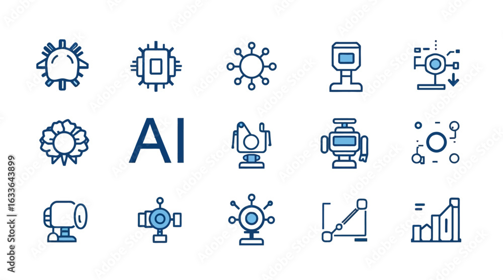 Poster illustration of a brain surrounded by technology icons, representing artificial intelligence and dat