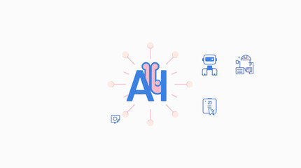 Illustration of a brain surrounded by technology icons, representing artificial intelligence and data processing.