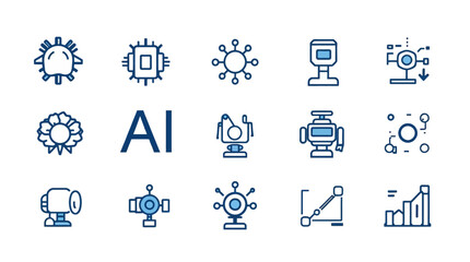 Illustration of a brain surrounded by technology icons, representing artificial intelligence and data processing.