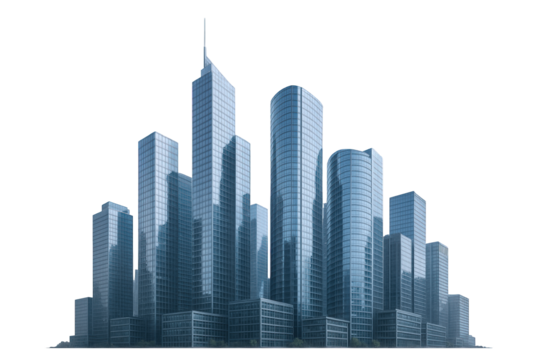 Modern Glass Skyscraper Cityscape with Diverse Architectural Styles and Reflective Facades