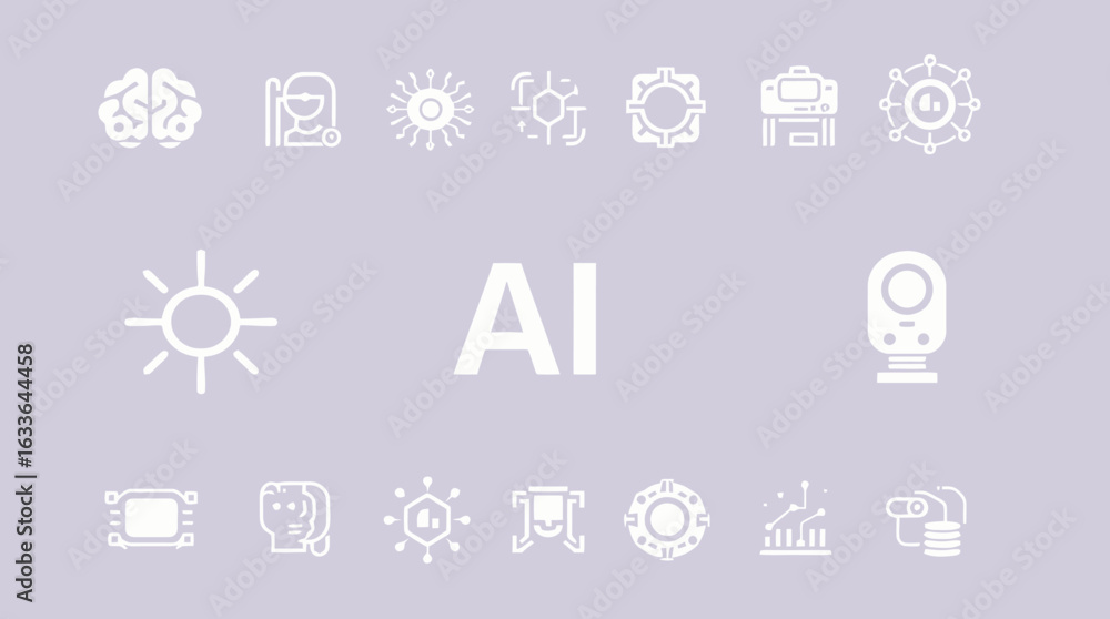 Poster collection of simple line art icons representing artificial intelligence concepts.