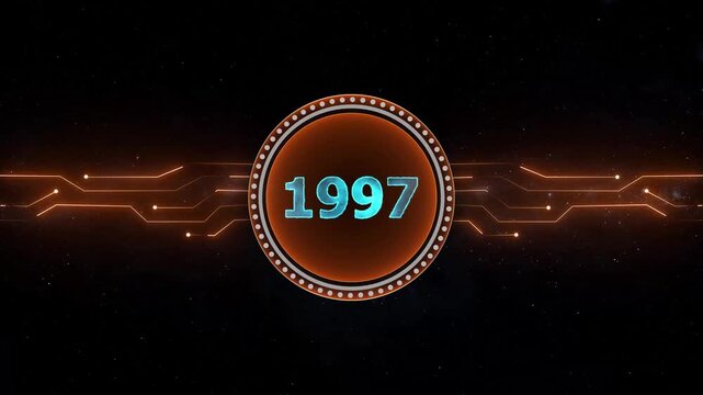 Neon 1997 Sal text with screen effects of technological background. 1997 year neon text concept animation.