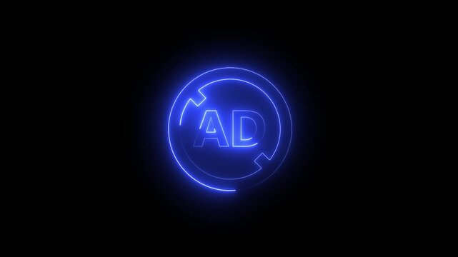 Glowing Neon Ad Forbidden Icon Animation .Neon Ad Blocked Icon Animation &ndash; Modern Glowing Sign for Advertising Restrictions, Content Filtering, and Digital Safety Campaigns
