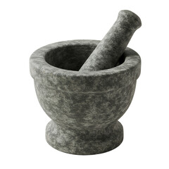Mortar and pestle on a slight angle showing depth and 3D detail, isolated transparent background