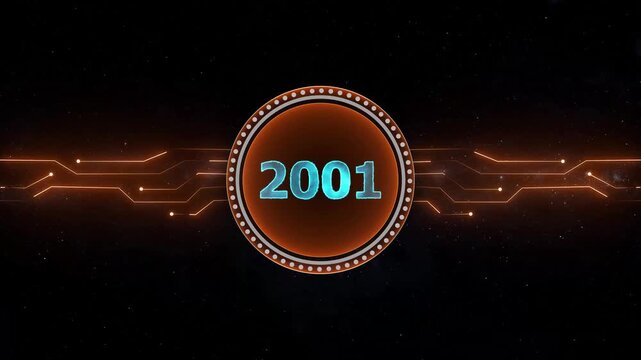 Neon 2001 Sal text with screen effects of technological background. 2001 year neon text concept animation.