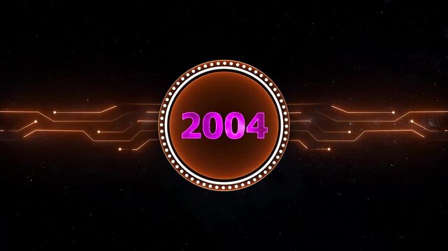 Neon 2004 Sal text with screen effects of technological background. 2004 year neon text concept animation.