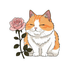 Cute Persian-Scottish Fold Cat Smelling a Rose
