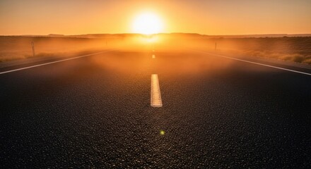 A horizon kissed by dawn's embrace, an asphalt ribbon leading to possibility