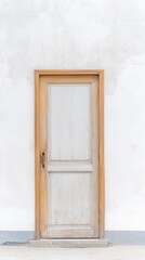Timeless Wooden Door on White Textured Wall: A Rustic Architectural Entrance with Vintage Charm and Minimalist Design, Evoking Serene Simplicity