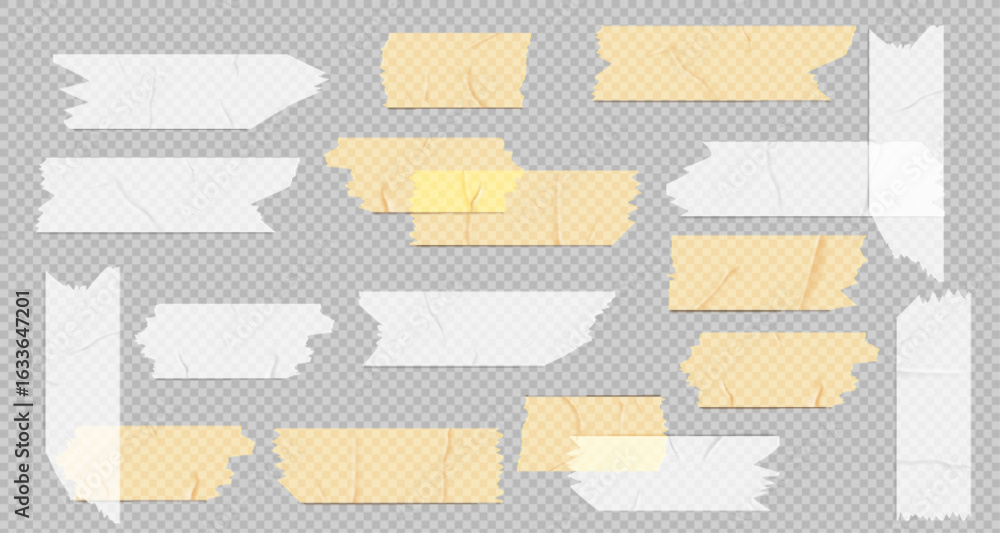 Poster transparent tape strips with paper textures with overlay effect for office and design projects. whit