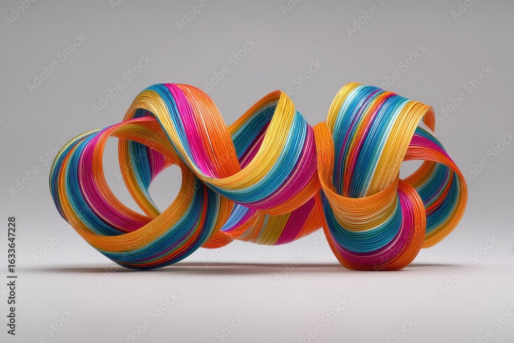 Poster multicolored abstract ribbon knot designed with vibrant hues twirling gracefully in an isolated sett