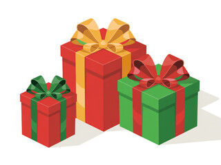 Obraz premium Three colorful gift boxes with ribbons and bows, perfect for any celebration, isolated on white background, vector illustration