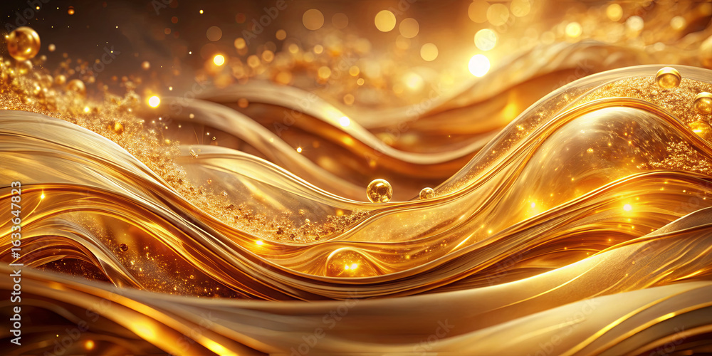 Poster swirling golden waves gently flow and intertwine, capturing light and creating an illusion of depth 
