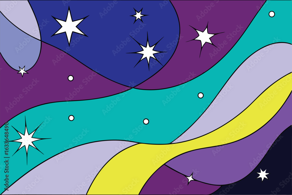 Poster abstract colorful design with stars and curves on a transparent background