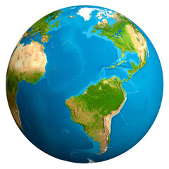 Glossy 3D Earth Icon with Realistic Land and Ocean Colors, Slight Rotation, Transparent Background PNG