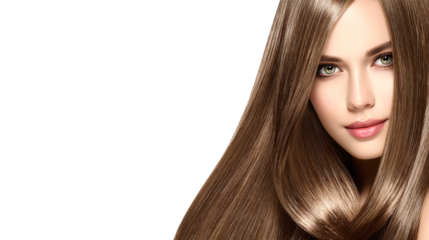 Portrait of a beautiful young woman with long, flowing brown hair and captivating eyes wearing stylish green plaid flannel shirt, looking thoughtfully into the distance with soft, natural background.