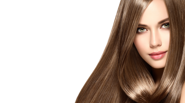 Portrait of a beautiful young woman with long, flowing brown hair and captivating eyes wearing stylish green plaid flannel shirt, looking thoughtfully into the distance with soft, natural background.