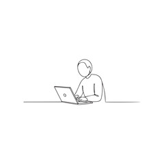 Minimalist Line Art of Person Working on Laptop Simple Elegant Design for Modern Workspace or Creative Concept Illustration