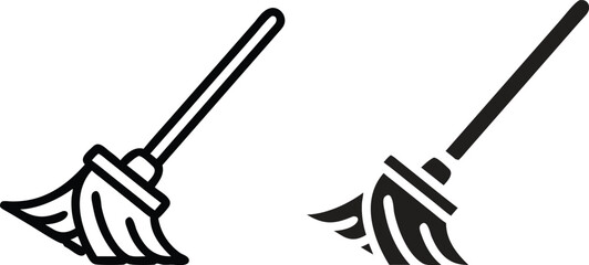 Broom Icon Vector, Cleaning Tool Silhouette, Black White Minimal Illustration